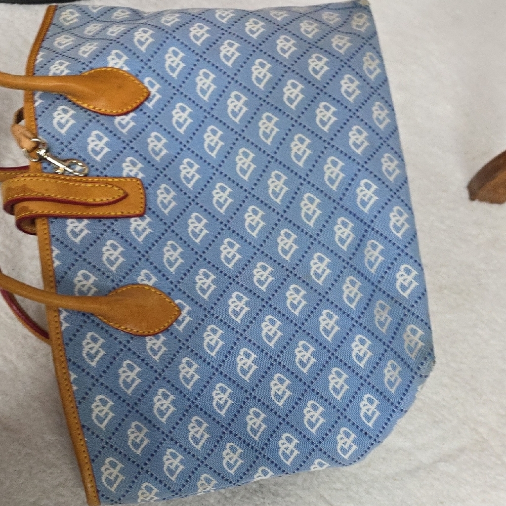 Blue and Tan Designer Tote Bag - Picture 4 of 7
